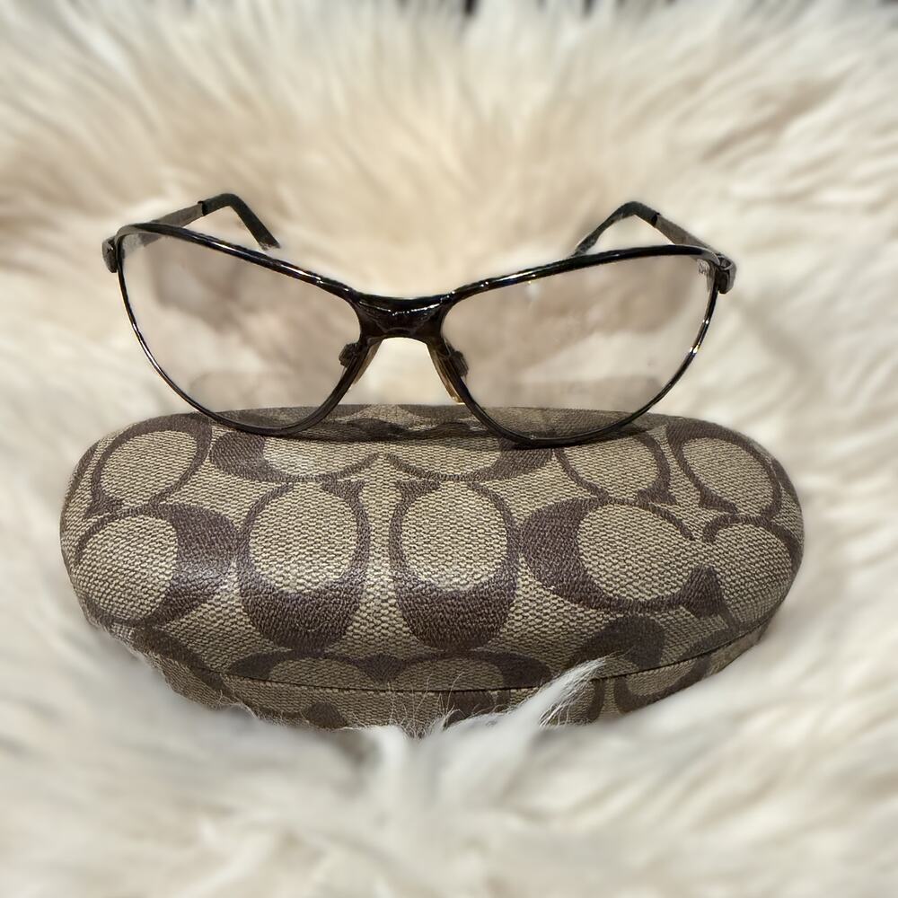 Coach Hard Shell Sunglasses Case Brown Signature C w/ Spits Safety Glasses
